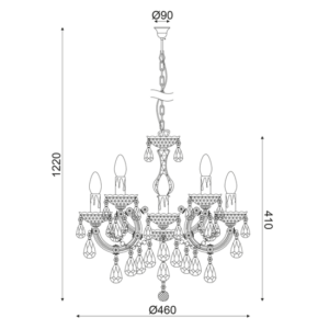 ACA DECOR   – Κρεμαστό Φωτιστικό 5ΧΕ14 Ακρυλικό Κεχριμπάρι + Χρυσό Μέταλλο SF3505PAM