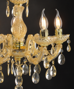 ACA DECOR   – Κρεμαστό Φωτιστικό 5ΧΕ14 Ακρυλικό Κεχριμπάρι + Χρυσό Μέταλλο SF3505PAM