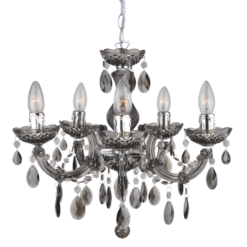 ACA DECOR – Κρεμαστό Φωτιστικό 5ΧΕ14 Ακρυλικό Φιμέ + Χρώμιο Μέταλλο SF3505PSM