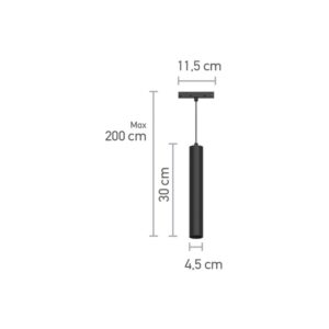 InLight Κρεμαστό φωτιστικό LED 5W 3000K για μαγνητική ράγα σε μαύρη απόχρωση D:4,5cmX30cm (T02301-BL)
