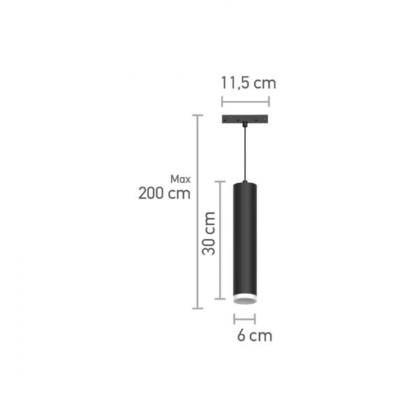 InLight Κρεμαστό φωτιστικό LED 10W 3000K για μαγνητική ράγα σε μαύρη απόχρωση D:6cmX30cm (T02401-BL)