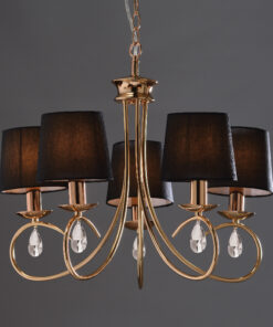 Κρεμαστό Φωτιστικό 5ΧΕ14 Μέταλλο Χρυσοχάλκινο + Μαύρο Ύφασμάτινο Αμπαζούρ ACA DECOR – TNK81490CG5P