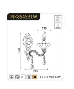 Επιτοίχιο Φωτιστικό 1ΧΕ14 Μέταλλο-Κρύσταλλο Μπρονζέ Αντικέ ACA DECOR – TNK854531W