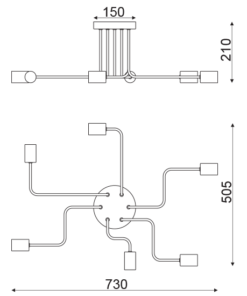 ACA DECOR   – Φωτιστικό Οροφής 6XE27 Μεταλλικό Μαύρο Ματ 73X50XH21cm