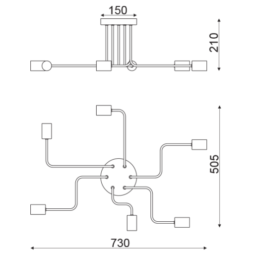 ACA DECOR   – Φωτιστικό Οροφής 6XE27 Μεταλλικό Μαύρο Ματ 73X50XH21cm