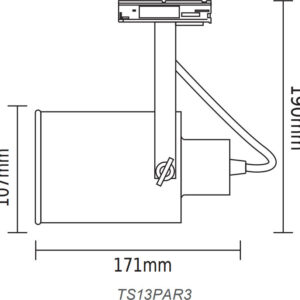 ΦΩΤΙΣΤΙΚΟ ΣΠΟΤ ΡΑΓΑΣ ΜΟΝΟΦΑΣΙΚΟ 2 ΚΑΛΩΔΙΩΝ ΣΕ ΜΑΥΡΟ ΧΡΩΜΑ 1X E27 PAR 30 ACA – TS13PAR3CB