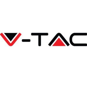 Λογότυπο V-TAC με μοντέρνα γραμματοσειρά σε κόκκινο και μαύρο χρώμα.
