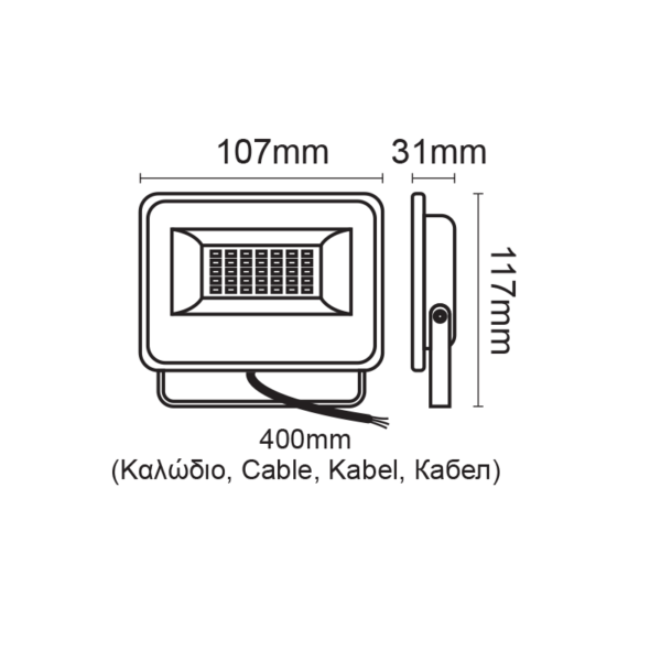 LED Προβολέας 20W Μαύρος 2000lm Αδιάβροχος IP66 3000K ACA – V2030