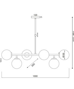 Κρεμαστό Φωτιστικό 6ΧΕ27 Ορείχαλκο Μεταλλικό+ΟΠΑΛ Γυαλί ACA DECOR – V360506P