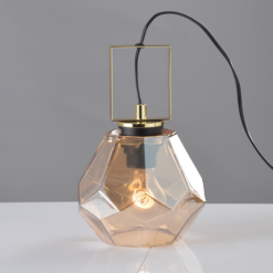 ACA DECOR – Επιτραπέζιο Φωτιστικό 1ΧΕ27 Γυαλί Κεχριμπάρι + Ορείχαλκος Μέταλλο Φ18ΧH24,5cm