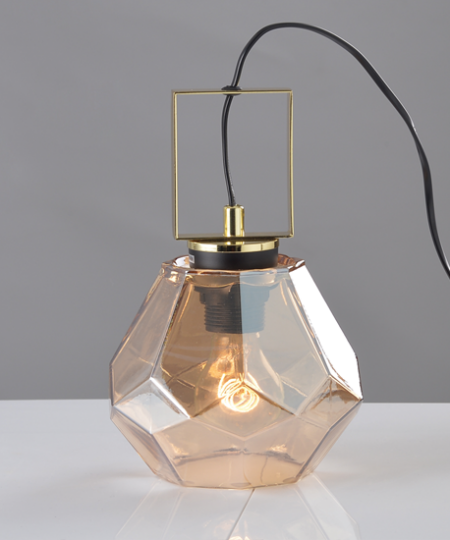 ACA DECOR – Επιτραπέζιο Φωτιστικό 1ΧΕ27 Γυαλί Κεχριμπάρι + Ορείχαλκος Μέταλλο Φ18ΧH24,5cm