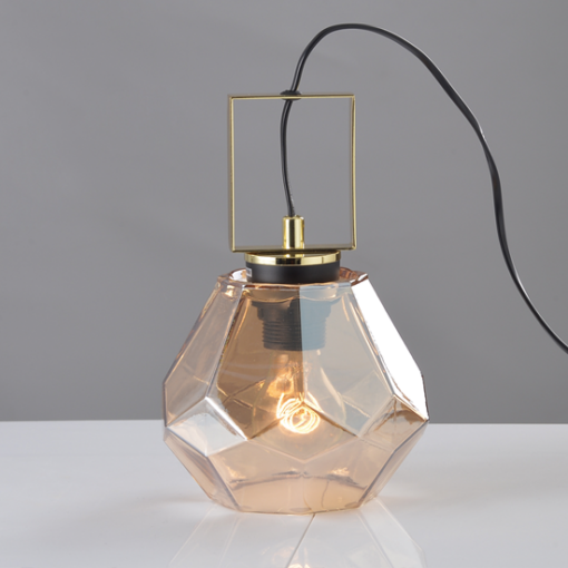 ACA DECOR   – Επιτραπέζιο Φωτιστικό 1ΧΕ27 Γυαλί Κεχριμπάρι + Ορείχαλκος Μέταλλο Φ18ΧH24,5cm