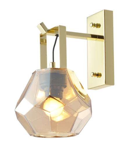 ACA DECOR – Επιτοίχιο Φωτιστικό 1ΧΕ27 Γυαλί Κεχριμπάρι + Ορείχαλκο Μεταλλικό Φ18Χ23,5Χ30cm