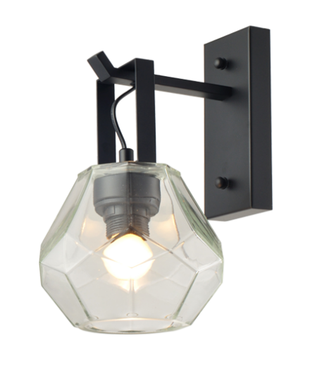 ACA DECOR – Επιτοίχιο Φωτιστικό 1ΧΕ27 Γυαλί Διάφανο + Μαύρο Ματ Μέταλλο V371481WC