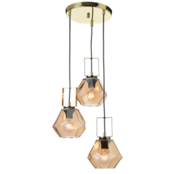 ACA DECOR – Κρεμαστό Φωτιστικό 3ΧΕ27 Γυαλί Κεχριμπάρι + Ορείχαλκο Μέταλλο Φ30ΧΗ101cm