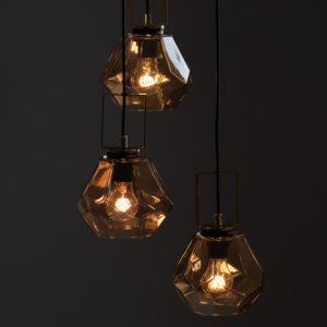 ACA DECOR  – Κρεμαστό Φωτιστικό 3ΧΕ27 Γυαλί Κεχριμπάρι + Ορείχαλκο Μέταλλο Φ30ΧΗ101cm
