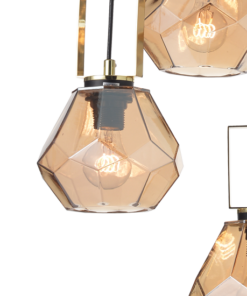 ACA DECOR  – Κρεμαστό Φωτιστικό 3ΧΕ27 Γυαλί Κεχριμπάρι + Ορείχαλκο Μέταλλο Φ30ΧΗ101cm