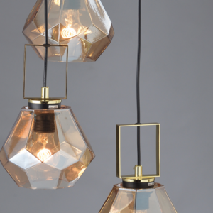 ACA DECOR  – Κρεμαστό Φωτιστικό 3ΧΕ27 Γυαλί Κεχριμπάρι + Ορείχαλκο Μέταλλο Φ30ΧΗ101cm