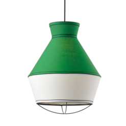 ACA DECOR – Κρεμαστό Φωτιστικό 1ΧΕ27 Ύφασμα Σμαραγδί + Λευκό Φ35ΧΗ120cm