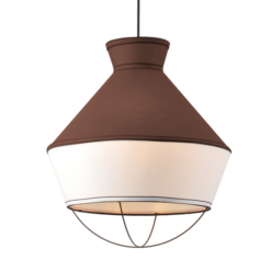 ACA DECOR – Κρεμαστό Φωτιστικό 3ΧΕ27 Ύφασμα Καφέ + Λευκό Φ45ΧΗ120cm