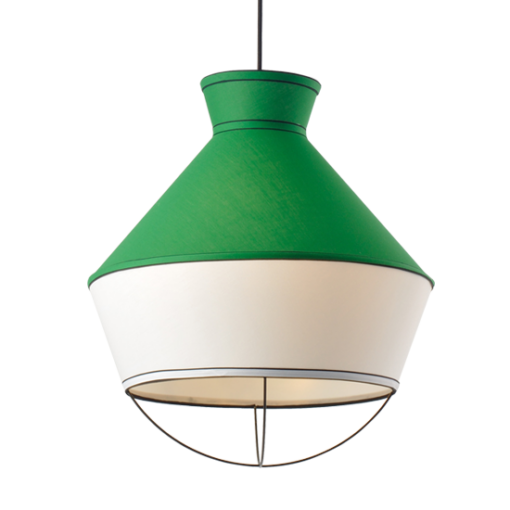 ACA DECOR   – Κρεμαστό Φωτιστικό 3ΧΕ14 Ύφασμα Σμαραγδί + Λευκό Φ45ΧΗ120cm