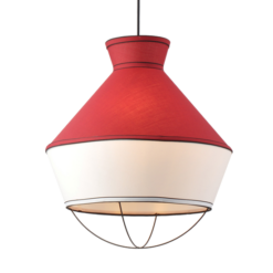 ACA DECOR – Κρεμαστό Φωτιστικό 3ΧΕ27 Ύφασμα Κόκκινο + Λευκό Φ45ΧΗ120cm