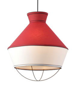 ACA DECOR – Κρεμαστό Φωτιστικό 3ΧΕ27 Ύφασμα Κόκκινο + Λευκό Φ45ΧΗ120cm