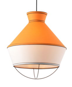 ACA DECOR – Κρεμαστό Φωτιστικό 3ΧΕ14 Ύφασμα Κίτρινο + Λευκό Φ45ΧΗ120cm