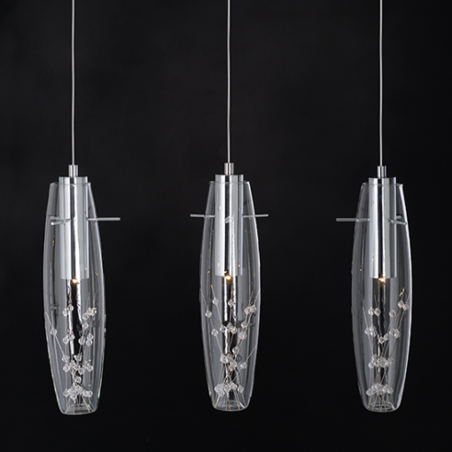 ACA DECOR  – Κρεμαστό LED 3X3W 3000K Γυαλί + Χρώμιο Μεταλλικό + Κρύσταλλο  65Χ7ΧΗ100cm