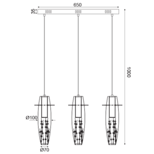 ACA DECOR  – Κρεμαστό LED 3X3W 3000K Γυαλί + Χρώμιο Μεταλλικό + Κρύσταλλο  65Χ7ΧΗ100cm
