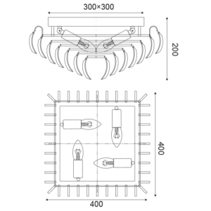 ACA DECOR  – Φωτιστικό Οροφής 4ΧΕ14 Κρύσταλλο + Χρώμιο Μέταλλο 40Χ40ΧΗ20cm