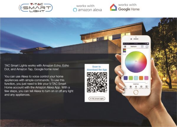 Wi-Fi Λάμπα LED 10W E27 A60 V-TAC Smart Home 200° 806lm 2700K-6400K+RGB – 2751