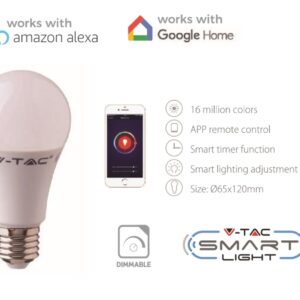 Wi-Fi Λάμπα LED 10W E27 A60 V-TAC Smart Home 200° 806lm 2700K-6400K+RGB – 2751