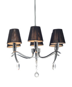 Κρεμαστό Φωτιστικό 6ΧE14 Μεταλλικό Χρώμιο Μαύρα Καπέλα & Κρύσταλλα ACA DECOR – WA1196