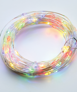 100 LED ΛΑΜΠΑΚ ΣΕΙΡΑ ΧΡΟΝΟΔΙΑΚ RGBY ΑΣΗΜΙ ΚΑΛΩΔ ΧΑΛΚΟΥ & ΜΠΑΤΑΡ 3xAA IP44 10m+10cm ACA – X01100315