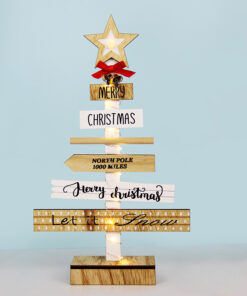 WOODEN CHRISTMAS TREE 10 MINI LED WW ΛΑΜΠΑΚΙΑ ΜΠ/ΡΙΕΣ (2AA) IP20 22.5X5X38CM ACA – X05121120