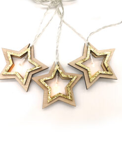 WOODEN GOLD GLITTER STARS, 10 LED ΛΑΜΠ. ΣΕΙΡΑ ΜΠΑΤ. (3xAA), WW, IP20, 135+30cm, ΔΙΑΦ. ΚΑΛ. ΤΡΟΦ. ACA – X061011206B