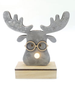 WOODEN GREY REINDEER HEAD, 1 MINI LED ΛΑΜΠ. ΜΠΑΤ. (2xAA), WW,IP20, 18X4.5X16CM ACA – X06111211