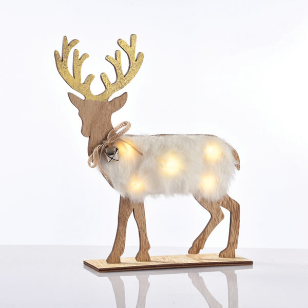 WOODEN WHITE FELT DEER, 5 MINI LED ΛΑΜΠΑΚΙΑ ΜΠΑΤ. (2xAAA), WW,IP20, 26X5X25CM ACA - X06511212