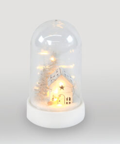 PLASTIC COVER BALL WHITE HOUSE, 10 MINI WW LED ΛΑΜΠAKIA ΜΠΑΤ. (3XAA) IP20 Φ11X19CM ACA – X07101134