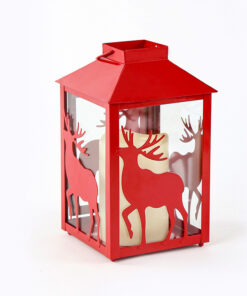 METAL RED REINDEER LANTERN ΛΕΥΚΟ ΚΕΡΙ, 1 LED ΛΑΜΠ. ΜΠΑΤ. (3xAAA), WW,IP44, Φ13Χ21CM ACA – X0711108