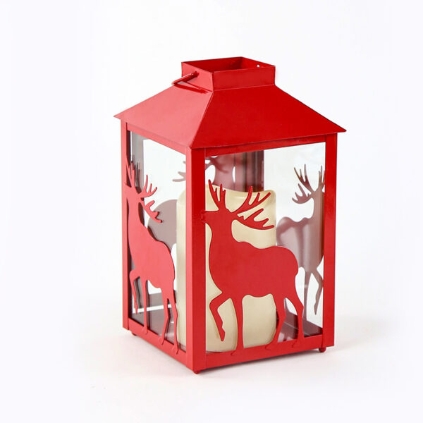 METAL RED REINDEER LANTERN ΛΕΥΚΟ ΚΕΡΙ, 1 LED ΛΑΜΠ. ΜΠΑΤ. (3xAAA), WW,IP44, Φ13Χ21CM ACA - X0711108