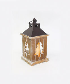 WOODEN & METAL LANTERN ΛΕΥΚΟ ΚΕΡΙ, 1 LED ΛΑΜΠ. ΜΠΑΤ. (3xAAA), WW,IP44, Φ14Χ31CM ACA – X0711109