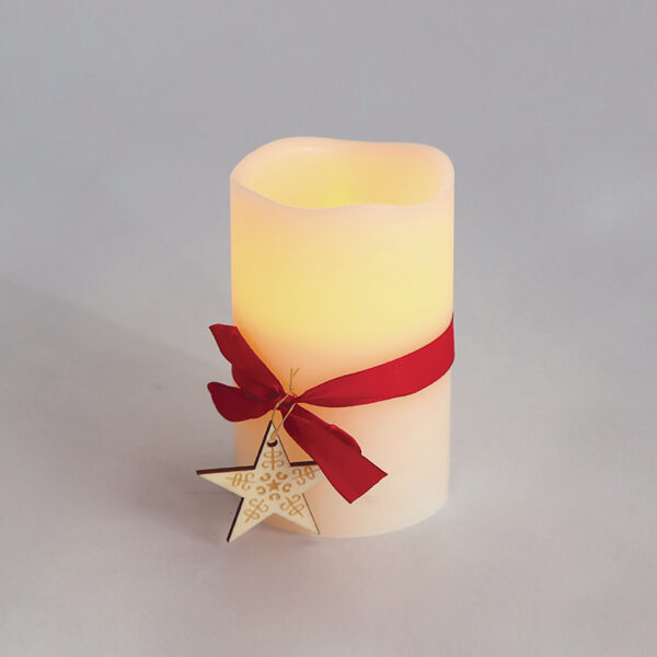 RED RIBBON WAX CANDLE, 1  LED ΛΑΜΠ. ΜΠΑΤ. (2xAA), WW,IP20, φ7.5x12.5cm ACA - X0711117