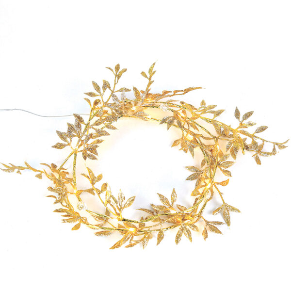 GOLD GARLAND, 20 ΜΙΝΙ LED ΛΑΜΠ. WW ΜΠΑΤ. (2XAA) ΑΣΗΜΙ ΚΑΛ. ΧΑΛΚΟΥ IP20 150+30CM ΔΙΑΦ ΚΑΛ ΤΡΟΦ. ACA - X07201145