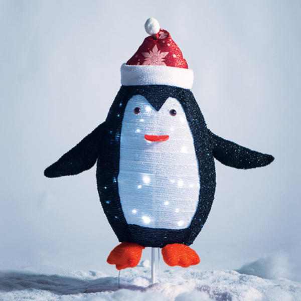 "PENGUIN DECORATION", 40 LED, ΜΕΤΑΛΛΙΚΟ+ΠΑΝΙΝΟ, ΜΠΑΤ. (3xAA), TIMER, CW,IP44, 66x32x72cm, Φ22x32cm ACA - X07402165