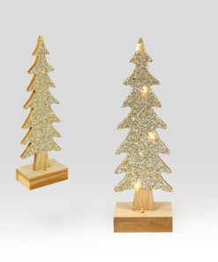 WOODEN XMAS TREE, 4 ΜΙΝΙ LED ΛΑΜΠ. WW ΜΠΑΤ. (2XAAA) ΑΣΗΜΙ ΚΑΛ. ΧΑΛΚΟΥ IP20 Φ9.5Χ30.5CM ACA – X0741142