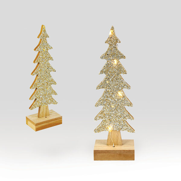 WOODEN XMAS TREE, 4 ΜΙΝΙ LED ΛΑΜΠ. WW ΜΠΑΤ. (2XAAA) ΑΣΗΜΙ ΚΑΛ. ΧΑΛΚΟΥ IP20 Φ9.5Χ30.5CM ACA - X0741142