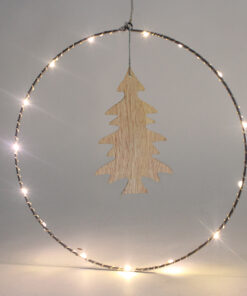 HANGING CIRCLE WOODEN TREE 20 MINI LED WW ΛΑΜΠΑΚΙΑΚΙΑ ΜΠ/ΡΙΕΣ (3AA) IP20 Φ30CM (9.5Χ16CM), 30CM ΔΙΑΦ.  ACA – X09201106