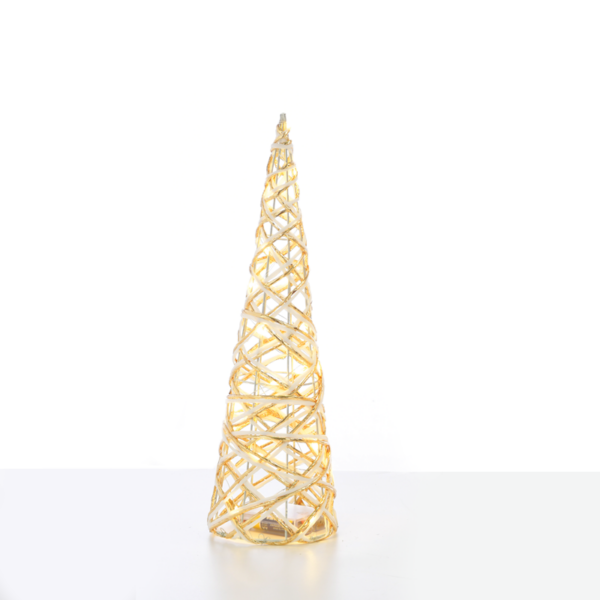 "WHITE & GOLD CONE TREE" 20 MINI WW LED ΛΑΜΠ. ΜΠΑΤ. 3ΧΑΑ,IP20 Φ13X40CM ACA - X11201117